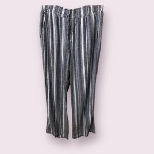 Briggs Womens Linen Blend Pull On High Rise Straight Leg Striped Pants Size M